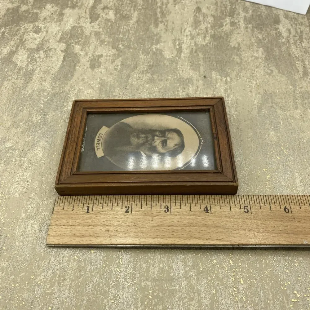 ANTIQUE AMERICAN FOLK ART POET PHOTO PICTURE PAINTING WALL FRAME 3X 4.75”